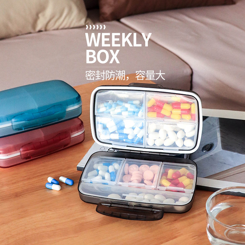 药盒大容量保健品分装药盒特大号老人便携药物药盒子分格密封防潮
