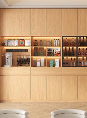 全实木定制餐边柜橡木客厅家用收纳储物橱柜靠墙一体高柜玻璃碗柜