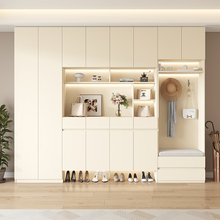 定制橡木鞋柜家用门口一体靠墙收纳柜白色全实木入户玄关储物高柜