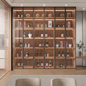定制橡木酒柜实木带玻璃门客厅陈列组合柜满墙落地展示柜2024新款