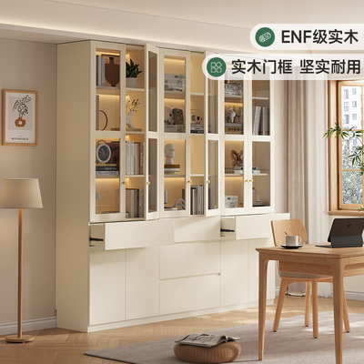 奶油白橡木定制实木书柜