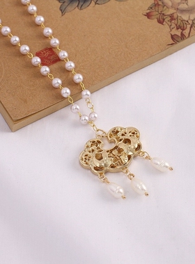 2023新款国风气质平安锁长璎珞项链背云古装旗袍汉服饰品女