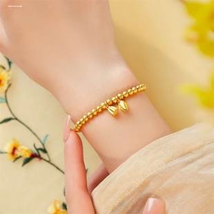 莲蓬莲花两世欢圆珠手链仿古法金网红珠子手串送女友