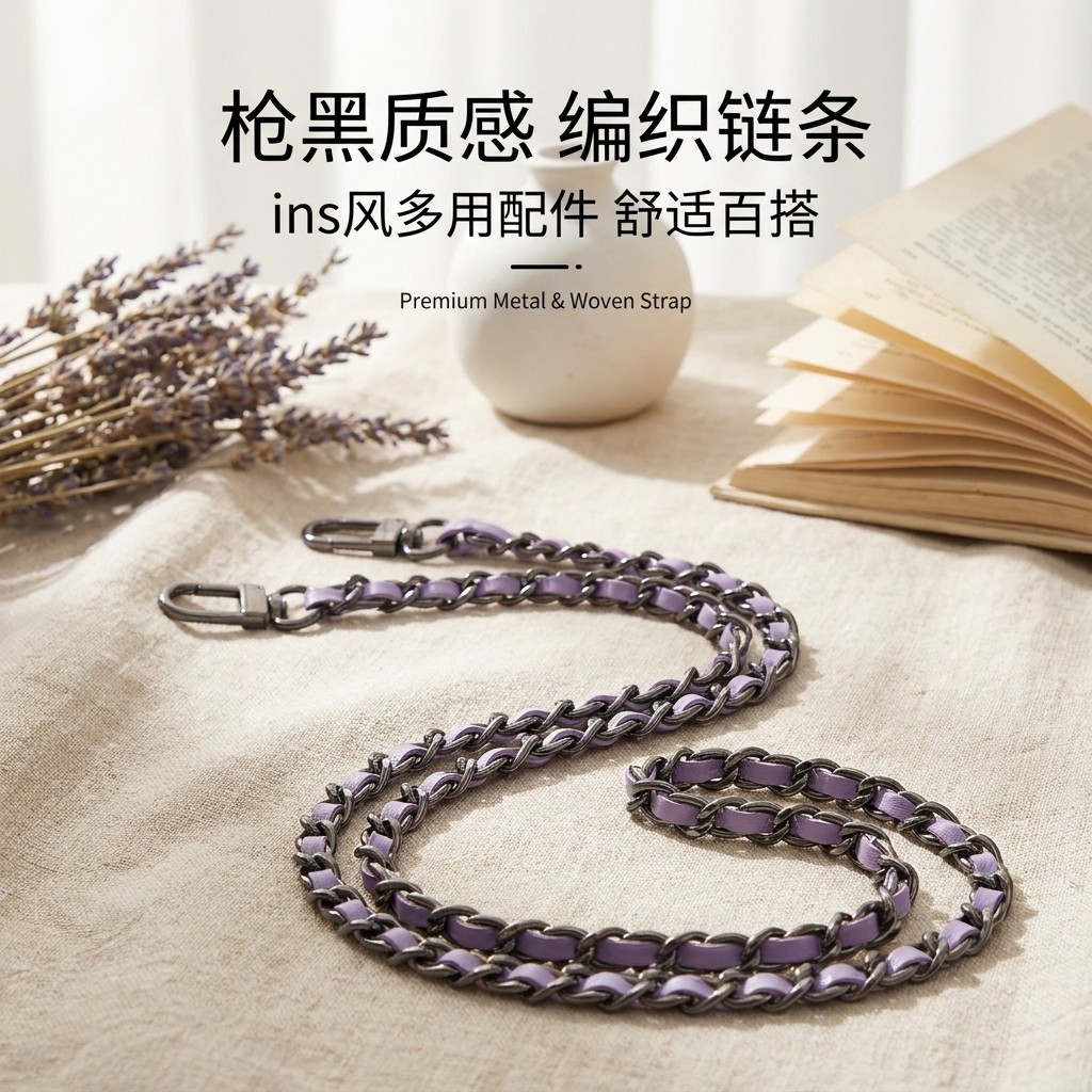 时尚金属编织包带紫色链条包带INS风百搭替换斜肩带不褪色图片