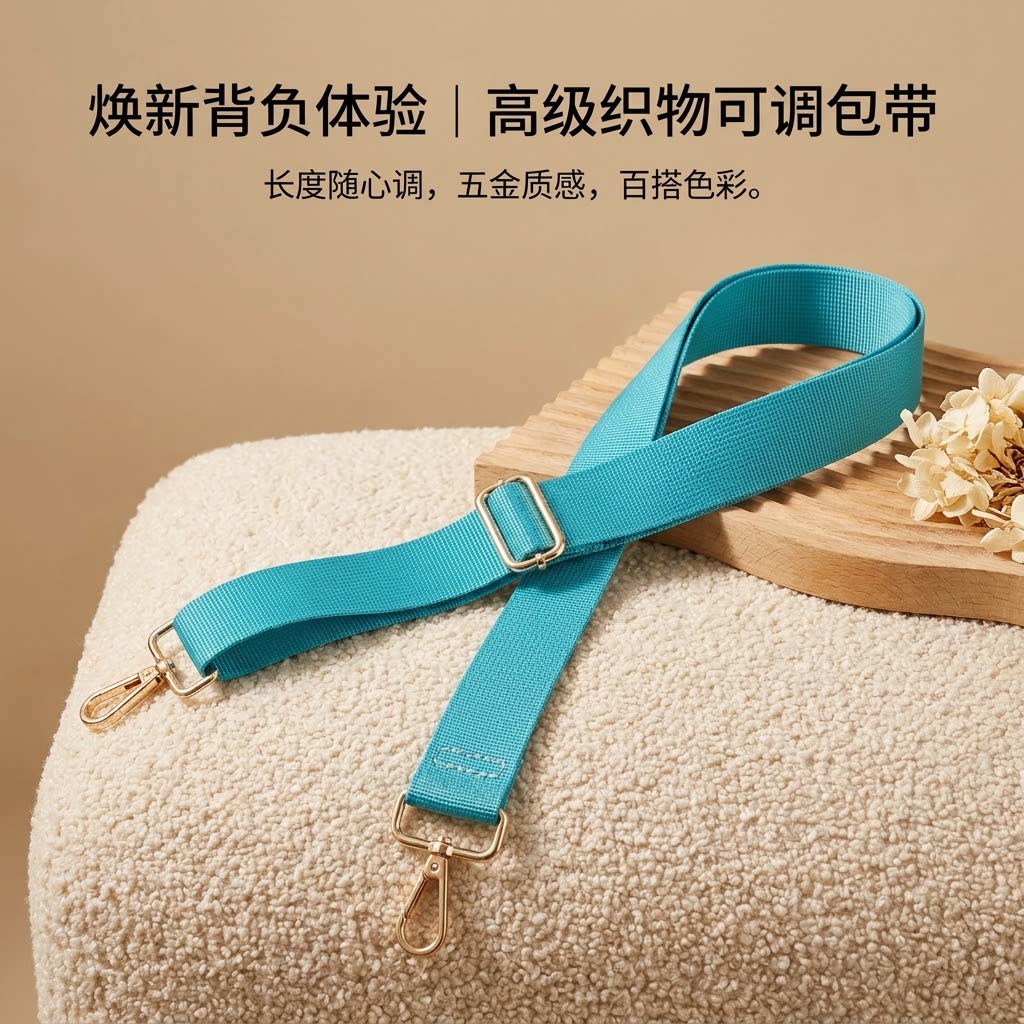 孔雀蓝色宽肩带包包替换肩带加宽减压可调节长度舒适斜挎单肩背带