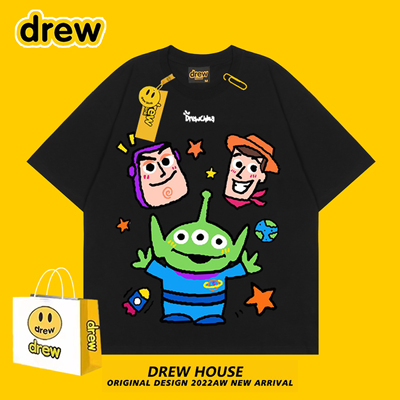 Drew笑脸巴斯光年潮牌短袖美式可爱街头女宽松百搭纯棉T恤