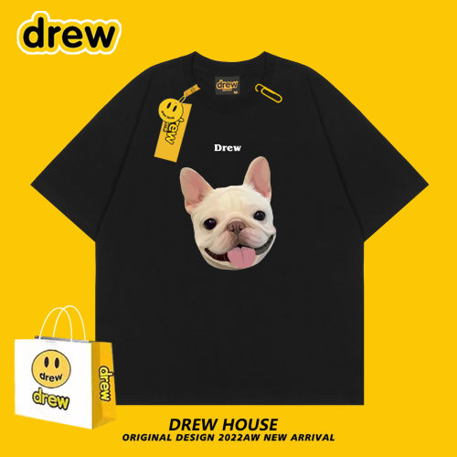 Drew笑脸狗狗T恤大头法斗可爱圆领正肩纯棉休闲宽松情侣百搭短袖