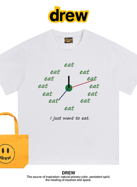 Drew美式潮牌英文时钟印花夏季圆领正肩纯棉短袖T恤男女款上衣