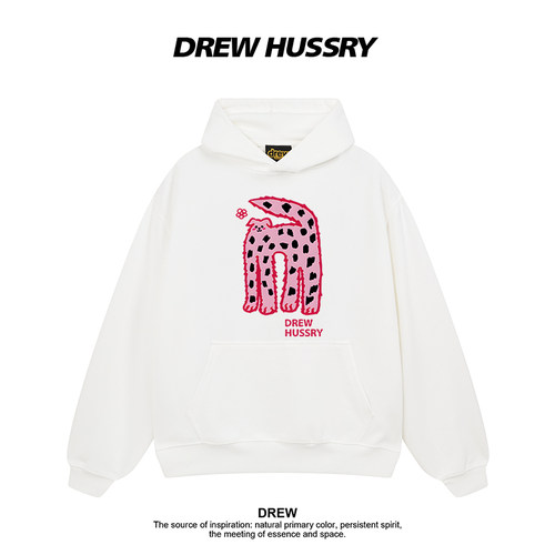 Drew美式潮牌趣味卡通猫咪连帽卫衣男女秋冬休闲百搭情侣装上衣