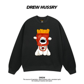 Drew美式 潮牌薯条小狗印花圆领卫衣男女秋冬加绒加厚情侣装 上衣