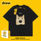 Drew笑脸面包狗狗T恤卡通可爱搞怪夏季 纯棉百搭情侣上衣宽松短袖