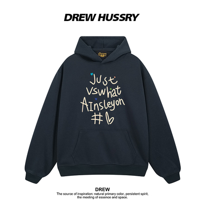 Drew美式潮牌趣味字母印花连帽卫衣男女秋冬加绒加厚情侣装上衣