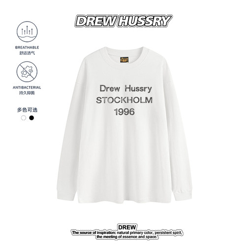 Drew美式潮牌字母1996印花纯棉长袖T恤男女宽松百搭情侣上衣