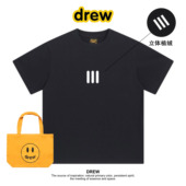 植绒印花高街纯棉宽松男女同款 Drew笑脸FOG联名款 三条杠短袖 T恤
