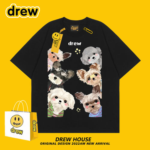 Drew笑脸马尔济斯西高地雪纳瑞狗狗可爱纯棉短袖情侣款百搭T恤