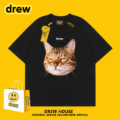 Drew笑脸被迫上班猫搞怪猫咪t恤可爱夏季 纯棉百搭宽松休闲情侣装