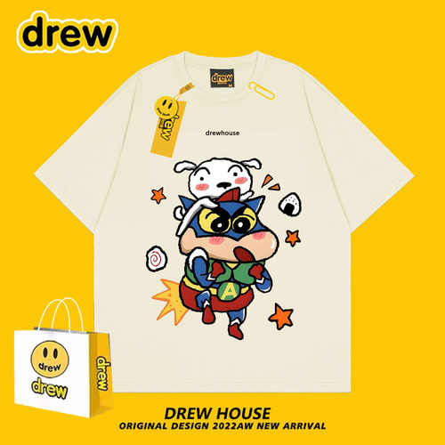 Drew蜡笔小新联名款夏季卡通可爱短袖小白超人百搭宽松T恤