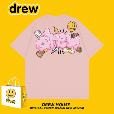 Drew笑脸潮牌字母气球美式夏季女宽松百搭男情侣装纯棉短袖T恤ins