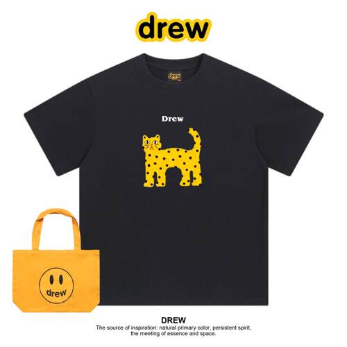 Drew笑脸老虎oversize印花夏季宽松休闲百搭落肩短袖T恤男女同款