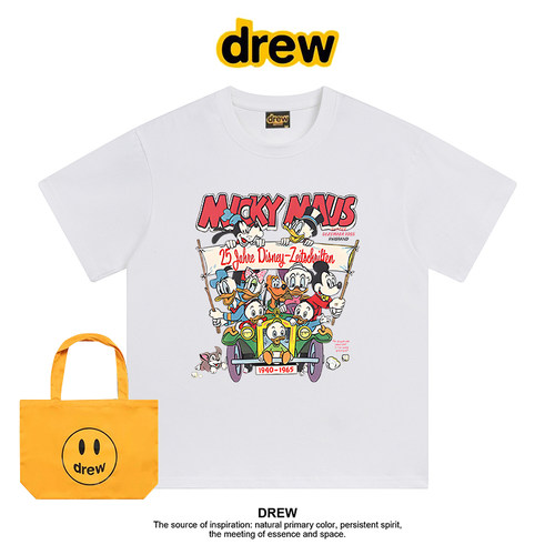 Drew美式潮牌迪士尼米老鼠家族印花休闲纯棉短袖T恤情侣装上衣ins