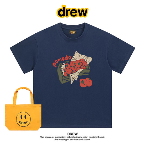 Drew美式潮牌番茄复古印花夏季圆领纯棉正肩短袖t恤男女情侣半袖