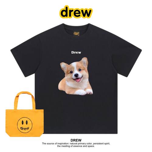 Drew笑脸可爱狗狗柯基短袖夏季圆领休闲百搭情侣款纯棉t恤ins上衣