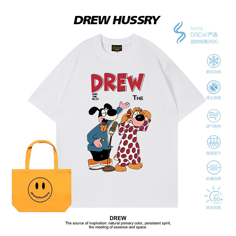 Drew美式潮牌卡通印花短袖T恤男女情侣宽松纯棉上衣夏季学院半袖,女装/女士精品,T恤,淘宝优惠券,粉丝福利购,淘宝优惠卷
