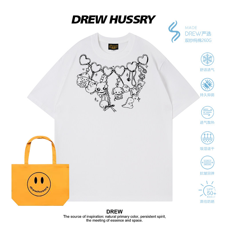 Drew美式潮牌千禧风娃娃项链印花短袖T恤男女宽松百搭纯棉半袖ins,女装/女士精品,T恤,淘宝优惠券,粉丝福利购,淘宝优惠卷