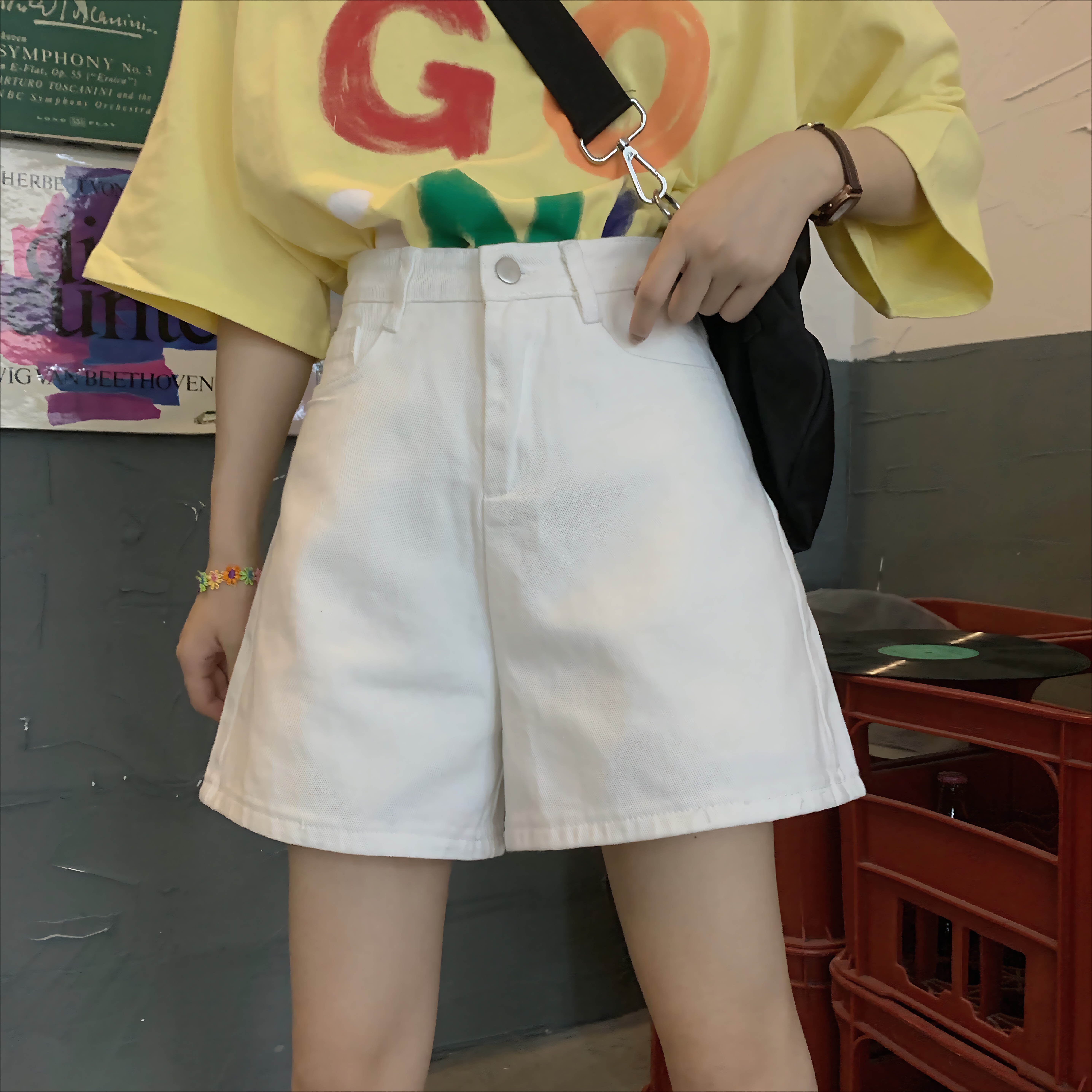 港风高腰牛仔短裤女外穿2025新款夏季韩版学生宽松显瘦a字阔腿裤