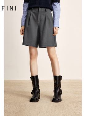 【商场同款】诗凡黎灰色高腰直筒休闲裤2024冬新款短裤3FA152211