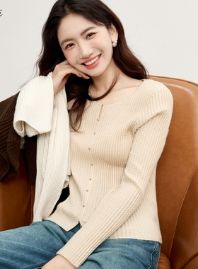 伊芙丽outlets店高智圆领山羊绒混纺套头打底衫上衣春秋内搭女