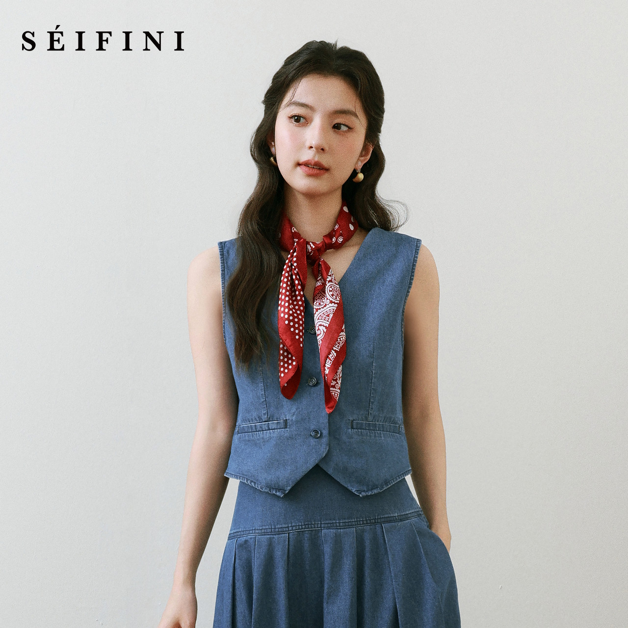 诗凡黎复古摩登牛仔套装2025夏新款古着色调马夹半裙时尚两件套女,女装/女士精品,连衣裙,淘宝优惠券,粉丝福利购,淘宝优惠卷