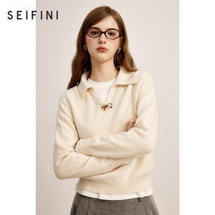 2024冬新款 诗凡黎翻领套头针织衫 上衣女3FA432921R 商场同款