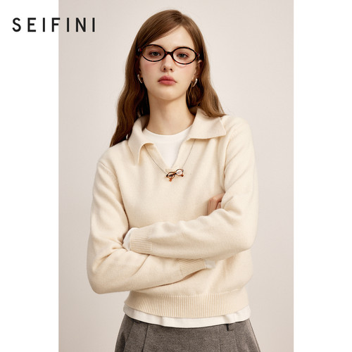 【商场同款】诗凡黎翻领套头针织衫2024冬新款上衣女3FA432921R