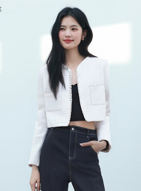 伊芙丽outlets店名媛风小香风白色短外套春夏气质法式上衣女装