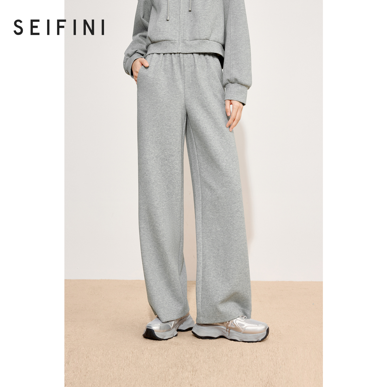 【商场同款】诗凡黎灰色直筒针织休闲裤2024秋新款长裤3F8351701