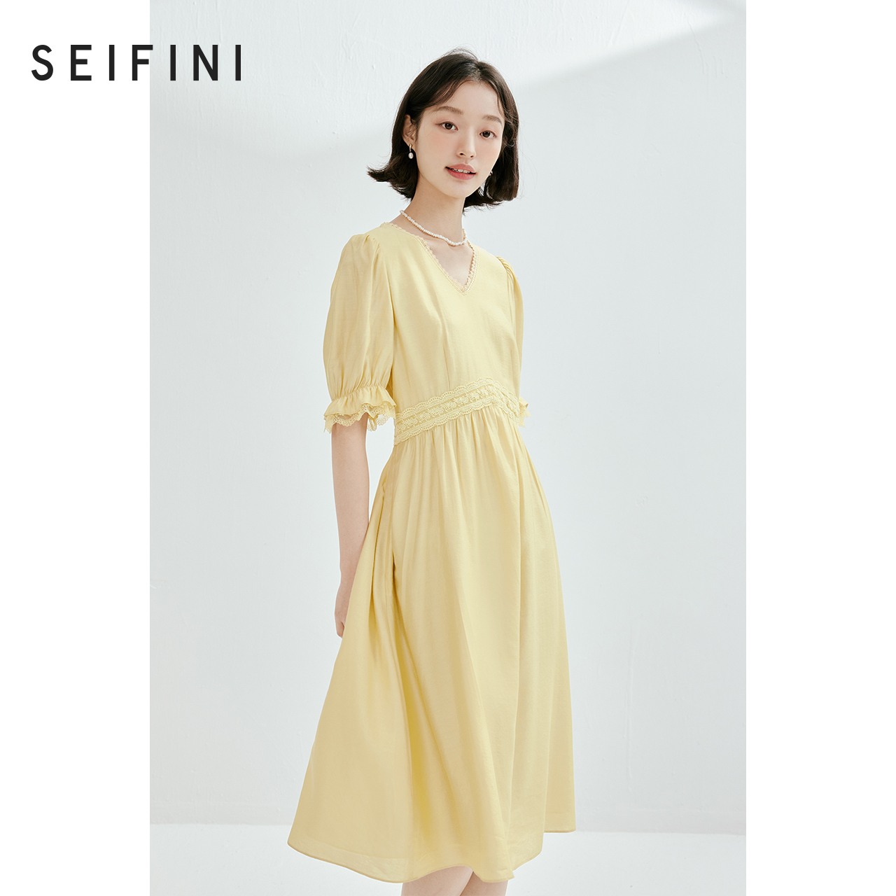 诗凡黎法式茶歇裙甜美多巴胺蕾丝拼接连衣裙夏女伊芙丽outlets店