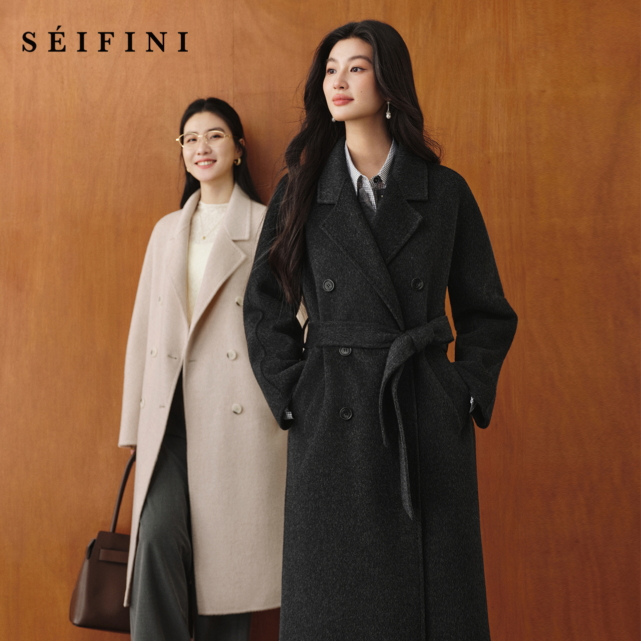 【十荃十美】诗凡黎羊毛羊绒双面呢大衣2025冬新款西装领毛呢外套