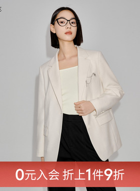 【0元入会1件9折】伊芙丽outlets店高智通勤白色西装外套西服女