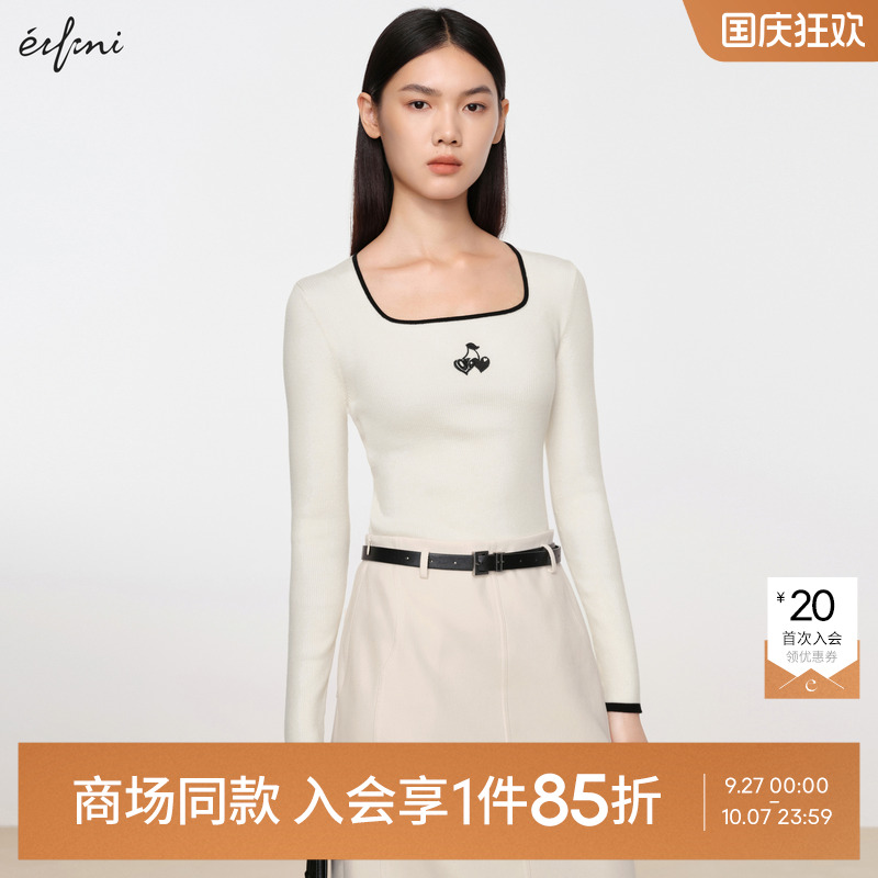 【商场同款】伊芙丽爱心设计感气质修身针打底衫秋季1EA132561