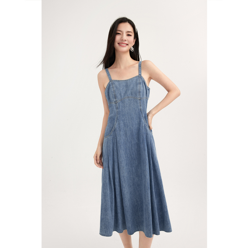【商场同款】诗凡黎纯棉牛仔吊带连衣裙2024春新款长裙3F3290191
