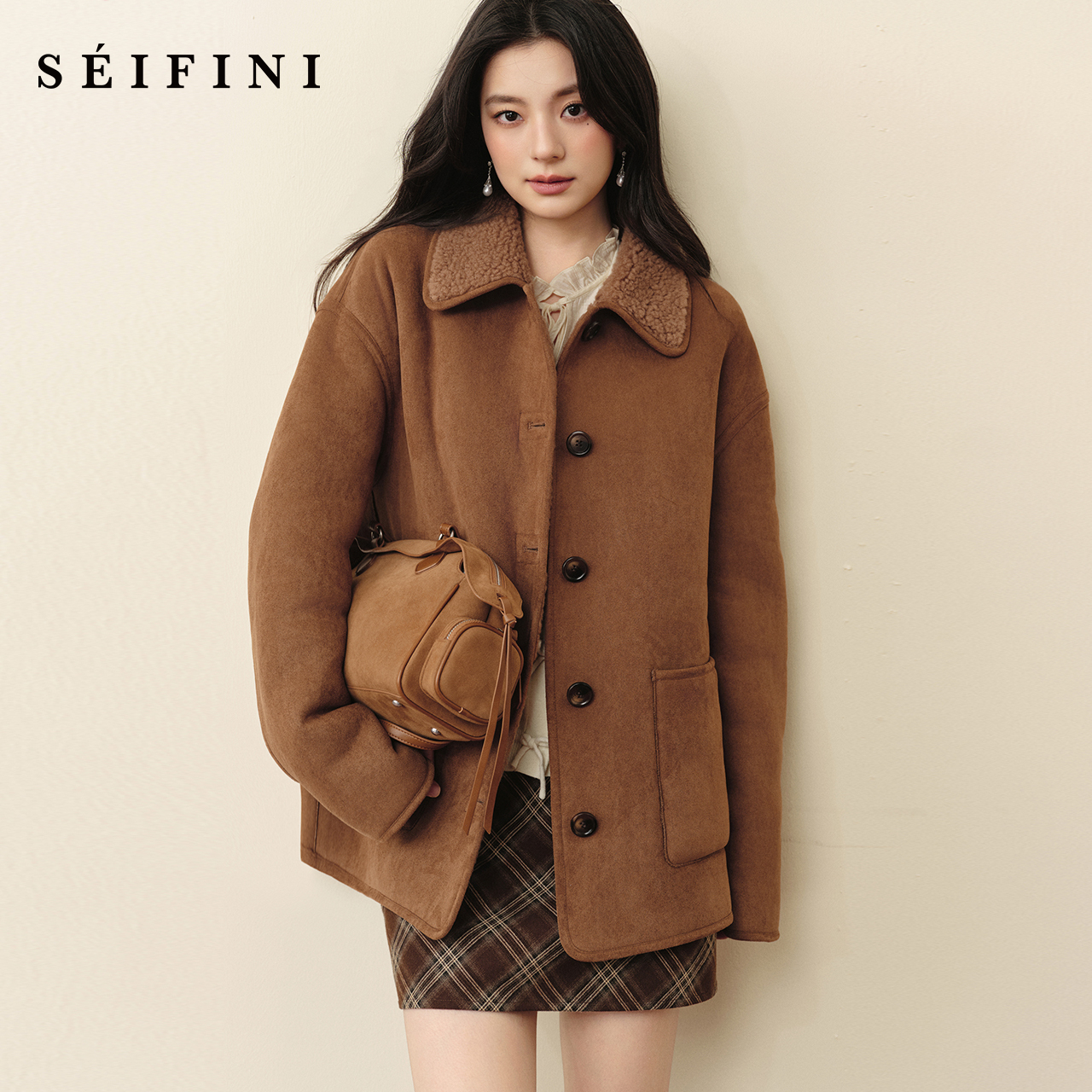 【孟子义同款】诗凡黎复古百搭羊毛短外套25冬新款一手长微阔显瘦