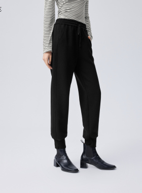 【商场同款】伊芙丽黑色束脚卫裤女2023冬装新款休闲裤1EA252041