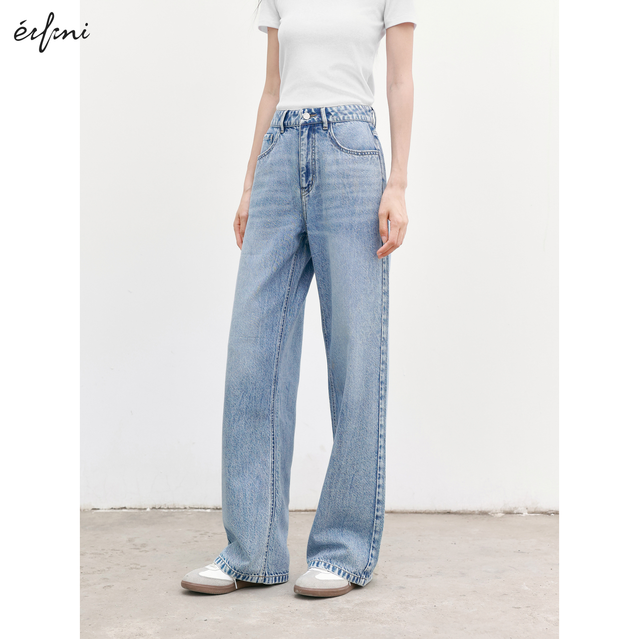 伊芙丽2025夏季新款炒花休闲牛仔裤子潮流春季流行宽松水洗拖地裤