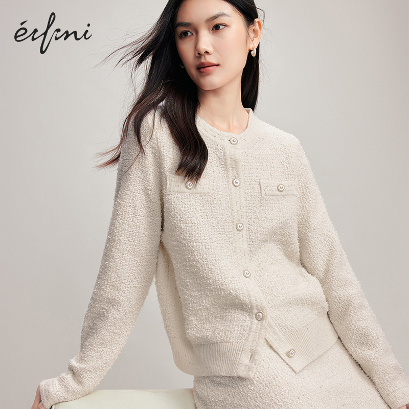 伊芙丽outlets店绵羊毛蝴蝶纱小香风连衣裙针织开衫半身裙春秋女