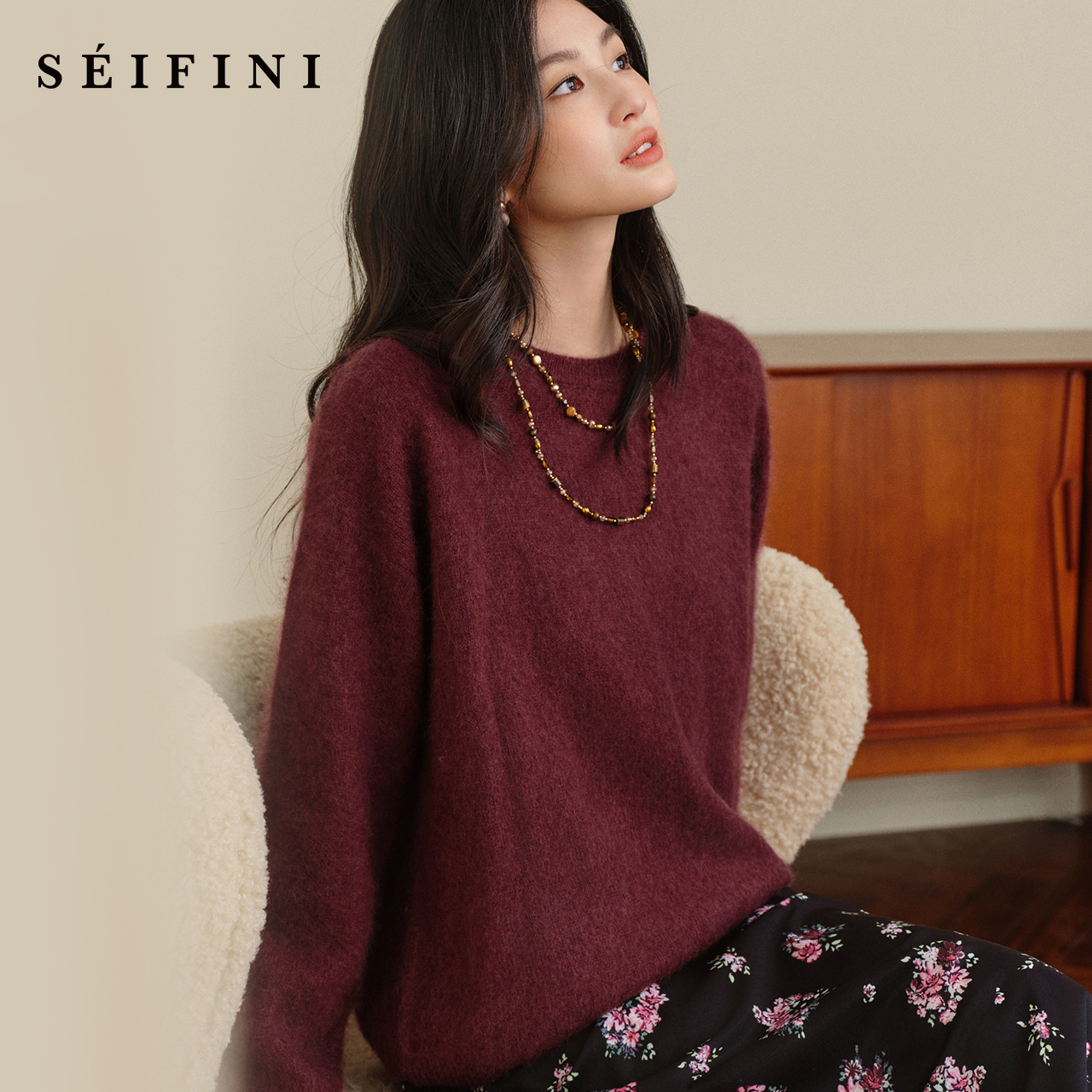 孟子义代言诗凡黎拉毛羊毛针织衫2025冬新款圆领软糯宽松百搭毛衣