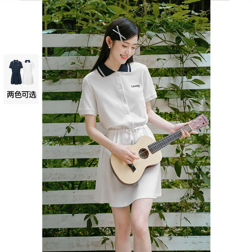 诗凡黎学院风绣花polo领连衣裙24夏白色运动女裙伊芙丽outlets店