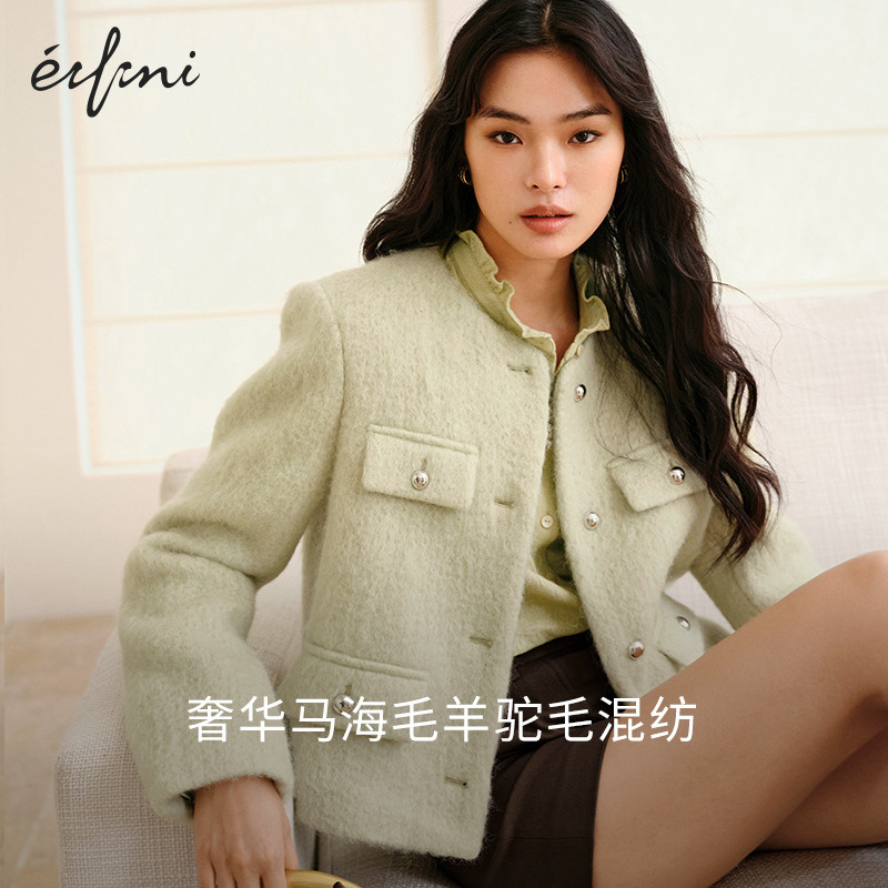 伊芙丽outlets店老钱风小香风马海毛羊驼毛圆领短外套春秋外套女,女装/女士精品,短外套,淘宝优惠券,粉丝福利购,淘宝优惠卷