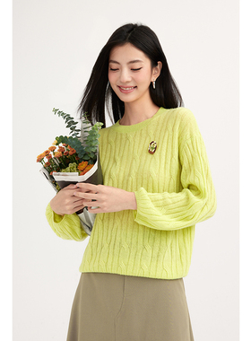 【商场同款】诗凡黎圆领绞花针织衫2024春新款套头衫女3F2130211