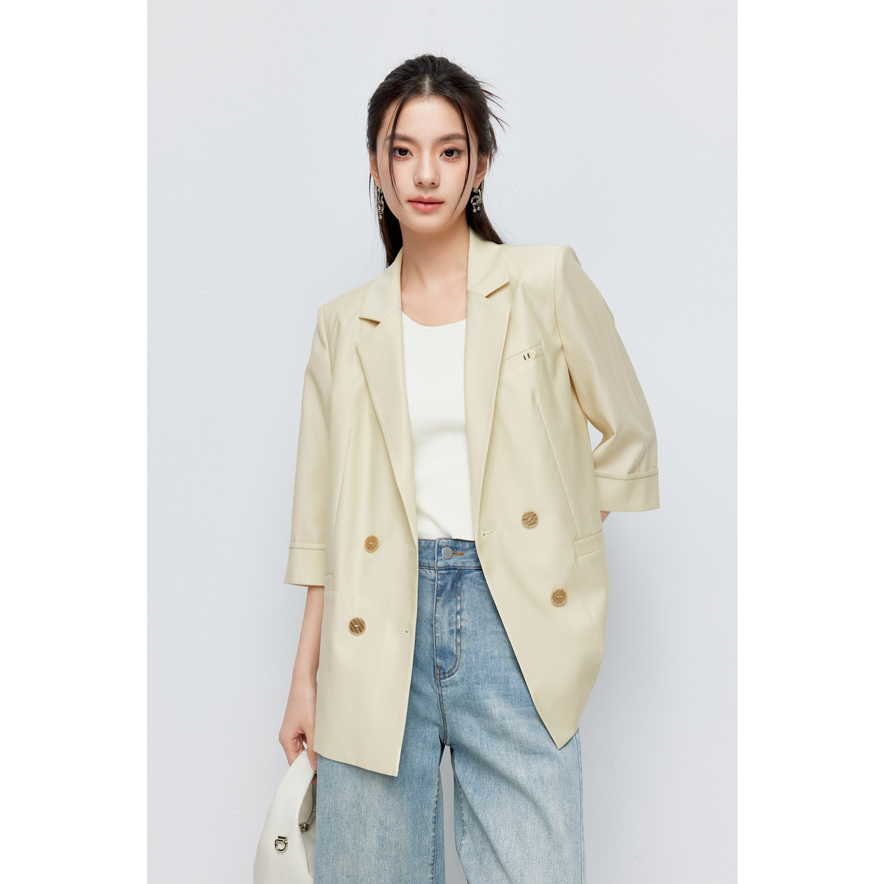 诗凡黎莱赛尔薄荷曼波绿色高智西装外套西服春夏伊芙丽outlets店